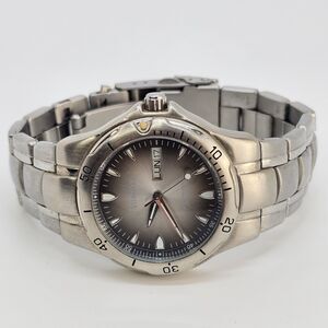 Armitron Men's 40MM Watch Black Dial Day Date Gray Bracelet Band 7" New Battery